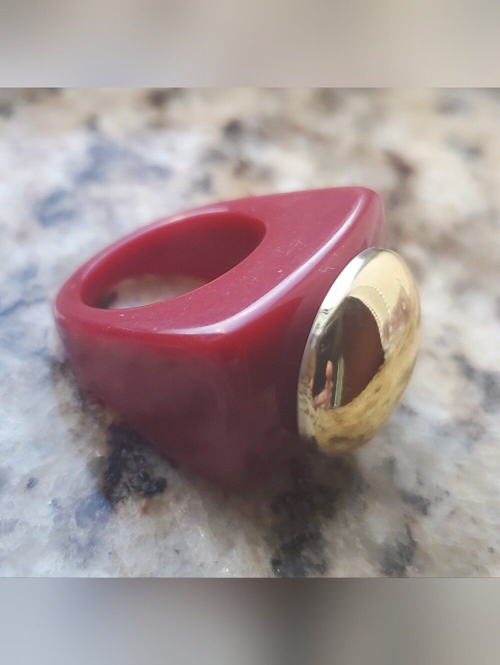 Bold Red Resin Ring with Gold Accent